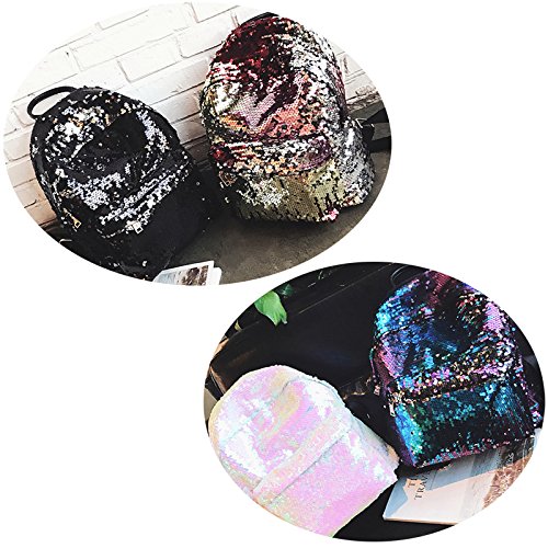 Tinksky Sequins Paillette Backpack Casual Satchel School Bag Shoulder Bag for Outdoor Sport Hiking Daypacks for Girls Women (Beige)