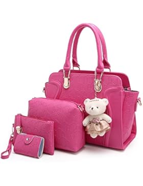 Wewod Mode Handtaschen Set DamenUmhängetasche Leder Trendy Damentaschen Einfarbig Henkeltaschen Satchel Tasche