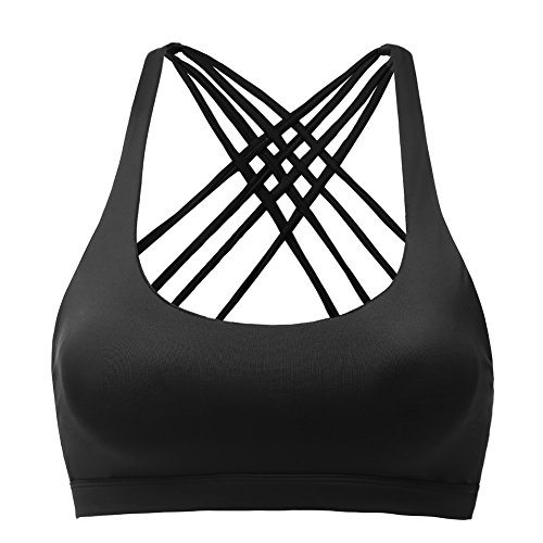 *Sport BH Yoga BH Fitness BH Bustier Stretch Sports Bra Starker Leichter Halt Mit X-Rücken Für Running BH Geschmeidig Und Luftig Für Damen Schwarz M*