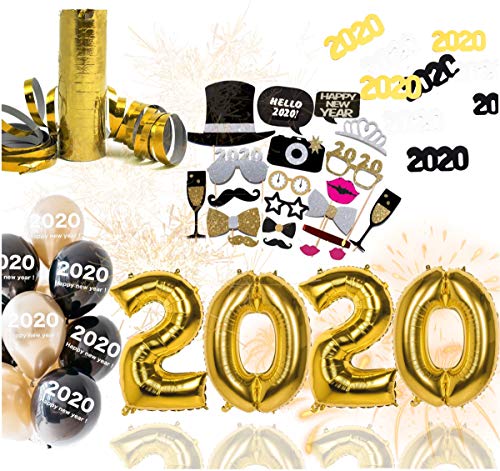 TK Gruppe Timo Klingler XXL Silvester Deko Set 2020 - mit Luftballons, Luftschlangen, Latexballons, Konfetti, Fotorequisitten als Dekoration zu Neujahr (XXL Set) thumbnail