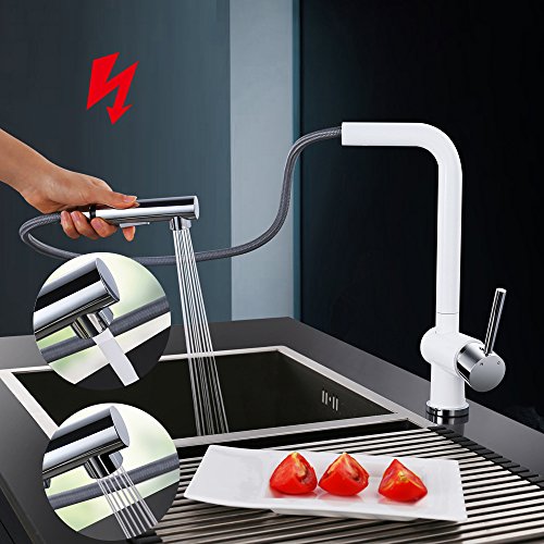 Homelody® Niederdruck Küchenarmatur Wasserhahn herausziehbar armatur mit Brause Niederdruckarmatur Spültischarmatur Einhebelmischer Spültisch Küche Mischbatterie