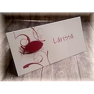 Tischkarte Namenskarte Kommunion Konfirmation Firmung Taufe Fisch dunkelrot bordeaux weinrot rot