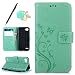 Produktbild Uposao Grün PU Lederhülle Für LG Q6 Hülle Handyhülle Druck Schmetterling Totem Muster Flip Case Ledertasche Book Type Wallet Backcover Klapphülle Brieftasche und Magnetverschluss Schutzhülle mit Eingabestift Stylus Pen, Blau Blumen Staub-Stecker