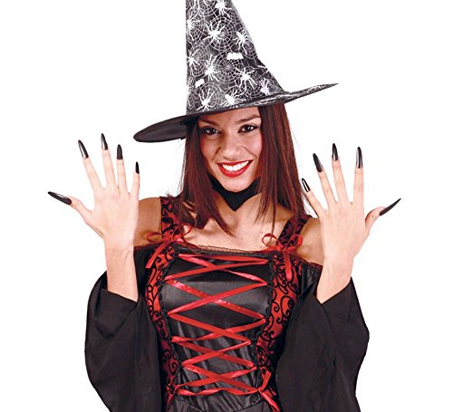 Guirca- Blíster de 10 uñas de bruja con adhesivo, Color negro,...