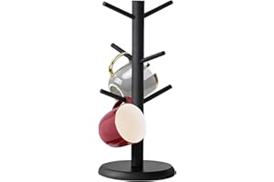 DINGDONGJI Porta Tazzine Da Caffè, Porta Tazze, Portabicchieri Da Caffè In Legno, Portabicchieri Rimovibile A 6 Ganci, Portabicchieri Da Caffè Salvaspazio, Porta Pretzel, Adatto A Più Posti