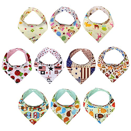 Preisvergleich Produktbild GHB Baby Dreieckstuch Lätzchen Halstuch Baumwolle mit Druckknöpfen 10er Set