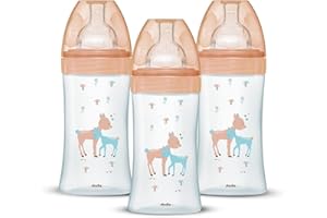 Dodie Lot de 3 Biberons Anti-Colique Sensation+ en verre, 270mL,0-6 Mois, tétine plate, Débit 2