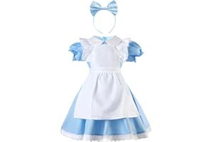 Suffolly vestito alice nel paese delle meraviglie bambina,Vestito Alice Bambina,Costume Alice Bambina,Abito Alice Bambina,Costume da Alice nel Paese delle Meraviglie,Cerchietto per capelli,grembiule