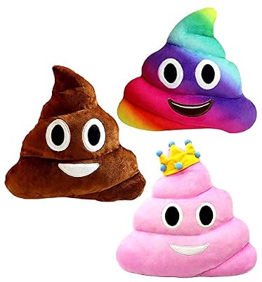 Kompanion Emoji Grande Oreiller Set De 3 En Forme De Caca - Coussin De Peluche Doux Souple - 30x30cm, En Couleurs Marron, Rose Princess Et Arc En Ciel