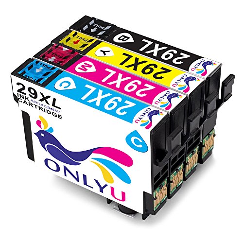 ONLYU 4Pack Kompatible Tintenpatronen für Epson 29 XL 29XL für XP-235 XP-245 XP-247 XP-330 X XP-332 XP-335 XP-342 XP-345 XP-430 XP-432 XP-435 XP-442 XP-445(1Schwarz1Cyan1Magenta1Gelb)