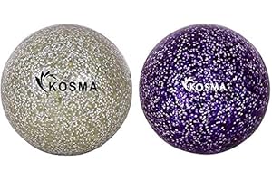 Kosma Set of 2 Glitter Hockey Balls | Outdoor Sports Practice Training Balls - Silver, Purple