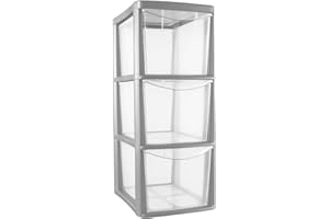 ALEEZ - 3 Drawer Plastic Storage Unit - Space Saving Multipurpose Medium Drawers - Clear Design Home Office Storage Durable Draws - Tabletop, Desktop Drawers - 48cm (H) x 19cm (W) x 25cm (D)