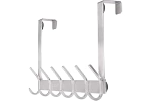 YUMORE Over The Door Hook Hanger 4,5cm Stainless Steel Heavy Duty Door Hangers 12 Hooks Coat Hanging Storage Rack Space Saving Clothes Hat Bag Towel Robe Organizer