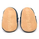 Weiches Leder Babyschuhe mit Wildledersohle Dotty Fish. Marineblau Mehrfarbig Punkte-Design Mädchen - 5