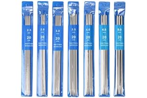 ARPDJK Lot de 35 aiguilles à tricoter double pointe en acier inoxydable de 2 mm à 5 mm, 20 cm de long pour adultes débutants