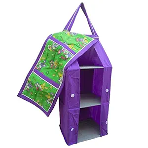 Srim Hanging Kids Almirah - Purple Back - Collapsible Wardrobe 95 x 35x 25 cm Made of Fabric Cloth Organiser