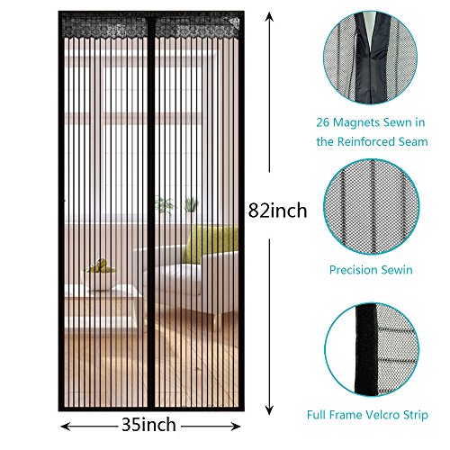 Moskitonetz Tür, Sounor Magnet Fliegengitter Tür Insektenschutz 90 x 210CM, Der Magnetvorhang ist Ideal für die Balkontür, Kellertür, Terrassentür, Kinderleichte Klebemontage Ganz Ohne Bohren (Schwarz) - 2