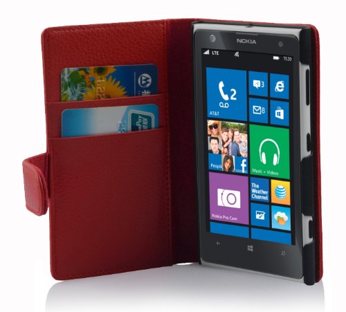 Cadorabo - Funda Nokia Lumia 1020 Book Style de Cuero Sint  tico en Dise  o Libro - Etui Case Cover Carcasa Caja Protecci  n con Tarjetero en ROJO-INFIERNO