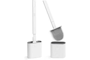 CANVINT Toilet Brush, 2 Pack Bathroom Silicone Toilet Brushes and Holder Sets with No-Slip Long Plastic Handle and Soft Flexible Bristles, Toilet Brushes with holders and Base for Anti-drip (White)