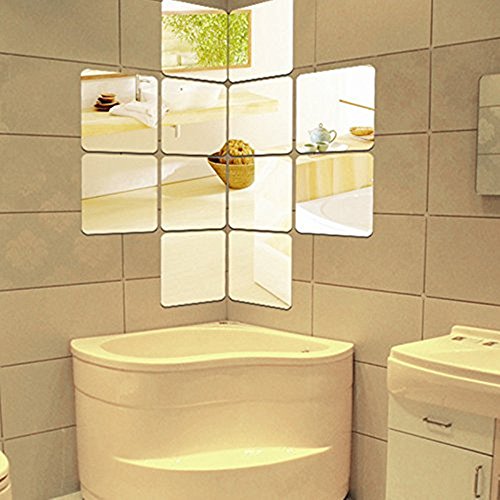 Goannra dekorative Spiegel Fliesen, selbstklebende Spiegel Wandaufkleber, DIY Spiegel Dekor, 16pcs (6 * 6 Zoll jedes Stück), Mosaik Square Mirror Folie - 3