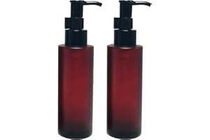 QUUPY Bernsteinfarbene Glasflaschen mit schwarzen Lotion-Pumpen, nachfüllbar, für Flüssigseife, Cremespender, Pumpflaschen für Badezimmer, Küche und Garten, 2 Stück