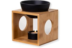 rooted.® Lampa zapachowa Bamboo na podgrzewacze | designerska lampa zapachowa z bambusa i ceramiki | podgrzewacz do olejków eterycznych, olejków zapachowych i wosku zapachowego | naturalny i matowy