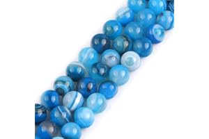 GEM-INSIDE CREATE YOUR OWN FASHION GEM-Inside 10mm Blue Banded Agate Stone Round Gemstone Semi Precious Loose Beads for Jewellery Making 15''