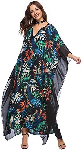 feegirl Baggy Boho Dress Floral Casual Floor Length Dress for Women Loose Clothing Bohemian Clothes Summer Dresses Plus Size