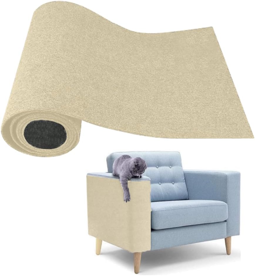Kedi Tırmalama Halısı Yapışkanlı Her Yüzeye Uygulanabilir Kesilebilir Mobilya Koruyucu Mat (Krem, 40x50)