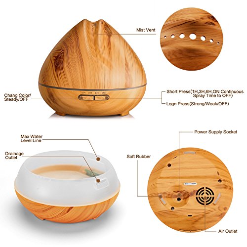 OMOTON Aroma Diffuser 400ml,Oil Düfte Luftbefeuchter mit 7 Farbwechsel LED Licht und Automatische Abschaltung für Zuhause , Büro,Lernen,Yoga SPA - 2