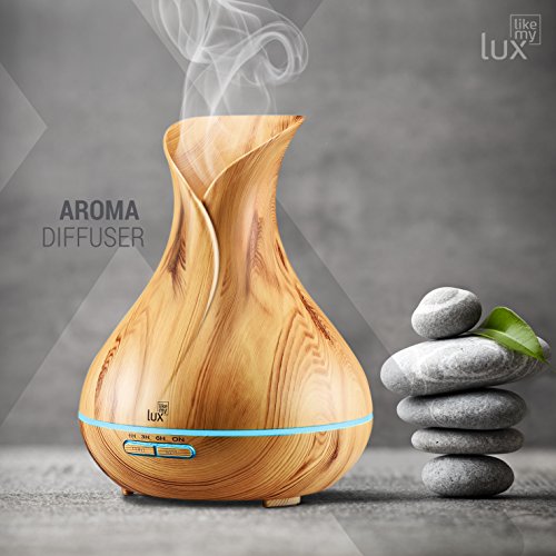 Aroma Diffuser 400ml Likemylux Luftbefeuchter Ultraschall Duftzerstäuber für Öl Aromatherapie in Holzmaserung mit 7 Led Farben inklusive Zeit Timer mit automatischer Abschaltfunktion | 2 Jahre Garantie | Holzoptik Hell - 5