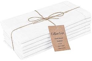 CottonCove Cloth Dinner Napkins 100% Cotton Set of 6 - Soft Durable Washable - Ideal for Farmhouse Parties Wedding Christmas Easter - Perfect Everyday Use Table Cloth Napkins 46x46 cm White