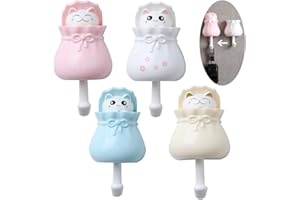 EJOTSTSD LuoCoCo 4X Ganchos Pared Adhesivos, Lucky Cat Plastico Decorativos Animal Niños Ganchos, Multiusos Perchero para Casa Baño Cocina Dormitorio para ropa, Toalla, Llaves, Bolsos, Sombreros