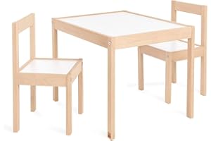 Pinolino Ensemble table et chaises pour enfants Olaf'; 3 pièces, en bois, 2 chaises et 1 table, pour enfants à partir de 2 ans, vernis clair et décor uni, blanc