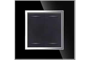JIMEIDA Interruptor de luz empotrable, placa de cristal con 2 vías, 1 vía, interruptor de pared, interruptor basculante de cristal, 10 A, 250 V