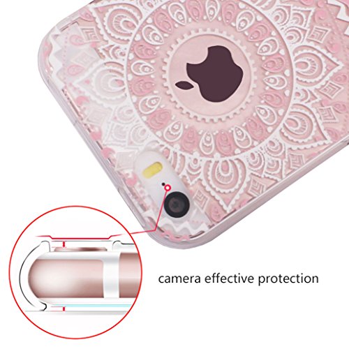 iPhone SE Case, iPhone 5 5s Silicone Case [with Tempered Glass Screen Protector], YooweiÂ® Crystal Clear Tribal Henna Mandala Floral Totem Series Protective Case for iPhone SE/5/5s