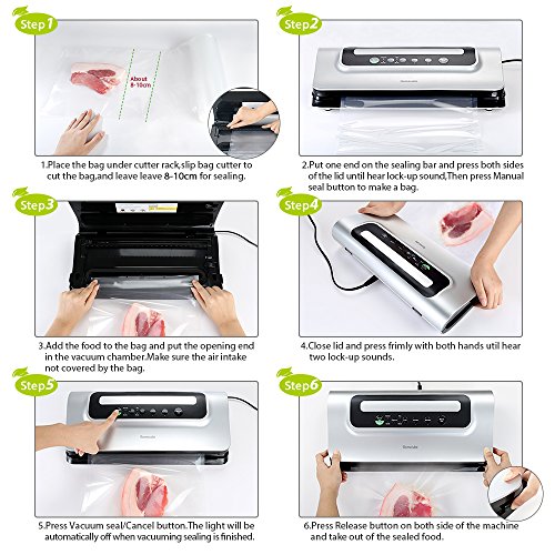 Vakuumierer Vakuumiergerät mit Cutter für Lebensmittel Vakuumregulierung Folienschweißgerät mit LED-Anzeiger und Automatische/Manuelle Pause-Funktion, inkl. Kostenlosen Vakuumbeutel und Vakuumrollen - 5