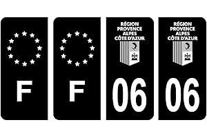 HADEXIA Lot 4 Autocollants Plaque immatriculation département 06 Alpes-maritimes Région Provence PACA Noir & F France Europe