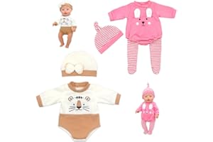 Neuytiky Ubranie dla lalek dla niemowląt, dla lalek 35-43 cm, strój dla lalek, z kapeluszem, zestaw ubrań dla lalek, prezent dla dzieci, dziewcząt, chłopców (brązowy + różowy)