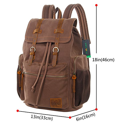 Lifewit Canvas Rucksack 17 Zoll Vintage Laptop Daypack Casual Reiserucksack Schulrucksack Reisetasche 25L