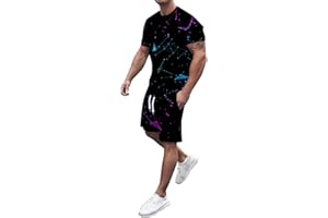 NNGOTD Mens Personality Sport Set 2 Piece Summer Outfits Fashion Tracksuits Casual Set Mens Active Wear Outfits Jogging Sport Fitness Graphic Tees and Short Pants Sportswear Suit