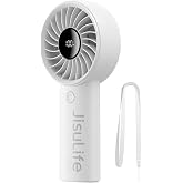 JISULIFE [Turbo Wind Pro 5-Speed] Handheld Fan Rechargeable 5000mAh with LED Display and Lanyard Essential for Travel, Beach,