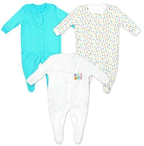 Girls Baby Pack of 3 Pineapple Sleepsuits Popper Rompers sizes from Newborn to 24 Months