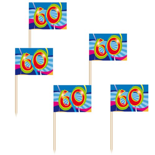 50x Partyspießer Fahne Deko-Picker Geburtstag Zahl 60