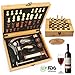 Produktbild yobansa® 7 Stück Bambus Box Wein Öffner Chess Set, Kaninchen Wein Korkenzieher Geschenk-Set, Wein Flaschenöffner Kit Wine Saver Stopper, Wein Luftsprudler, Wein Zubehör Set, Wein Zubehör Chess Set bambo box chess set