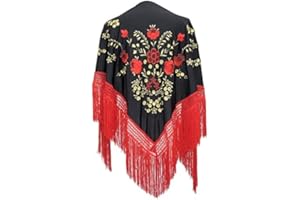 LA SENORITA La Señorita Foulard cintura chale manton de manila Flamenco di danza nero rosso oro frangia rosso