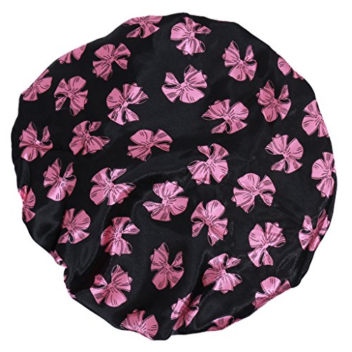 Waterproof Womens Shower Cap Cap Bath Shower Reusable Clear Satin Hair Cover - 7 Colors - Black