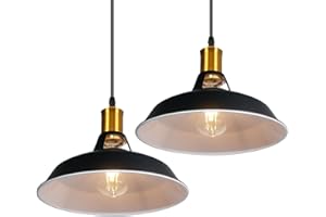 TOKIUS Suspension Lustre Industrielle Vintage Luminaire Plafonnier E27 Salon Abat-jour Plafond en Métal Rétro Style Nordique Design Câble Réglable (Noir&Blanc, 2pcs)