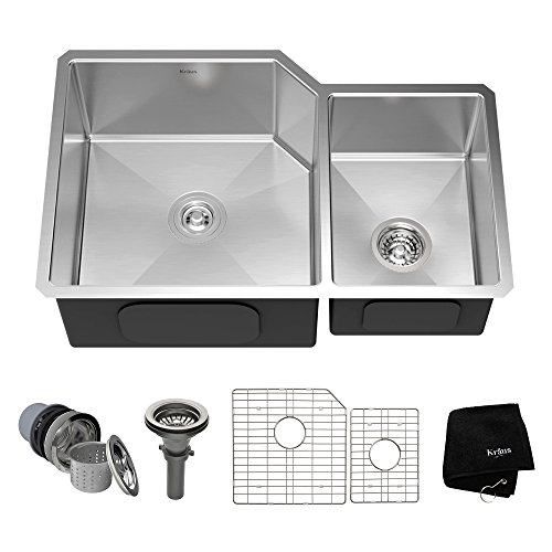 Kraus KHU123-32 32 inch Undermount 60/40 Double Bowl 16 Gauge Stainless Steel Kitchen Sink