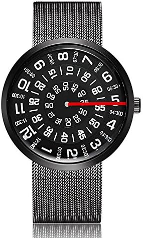 GORBEN Creative Turntable Dial Quartz Watches for Men with Stainless Steel Mesh Strap + Box